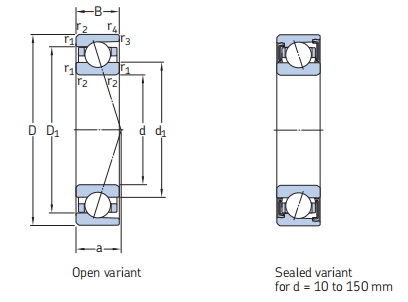 角接觸球軸承，品牌：SNFA，尺寸圖1