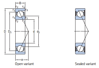 角接觸球軸承，品牌：SNFA，尺寸圖1
